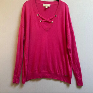Michael Kors v neck lace criss cross pink cotton blend sweater Sz XXL